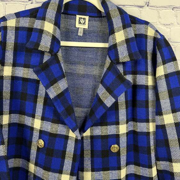 Anne Klein Vintage Blue Plaid Wool Jacket Cardigan - Picture 3 of 8